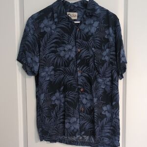 Men's Blue Floral Hawaiian Button Up Shirt Size Small